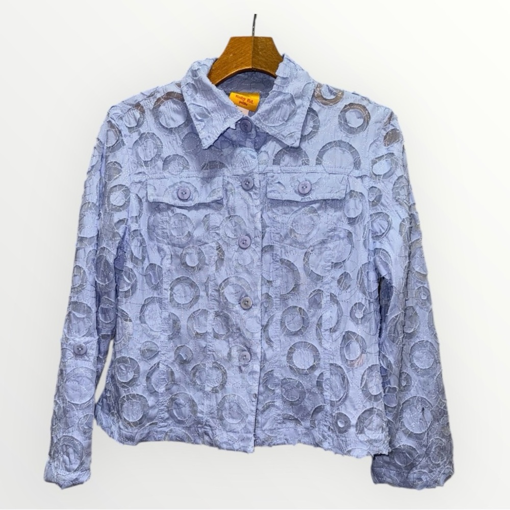 Ruby Rd. Blue Circular Pattern Lightweight Jacket size 8 - Picture 1 of 13